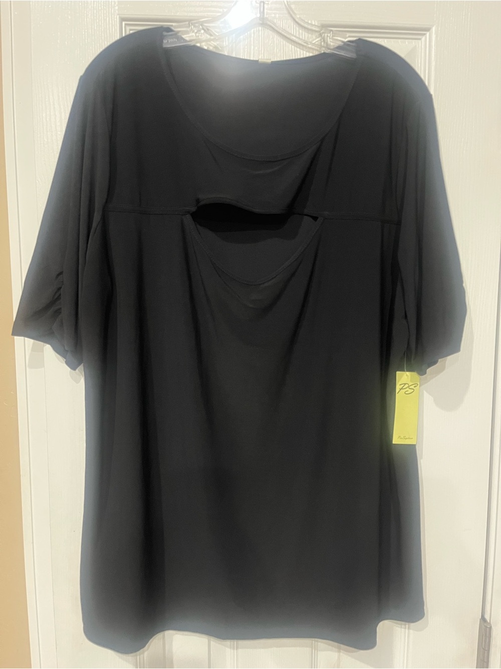 Perseption Black Short-Sleeve Layered Cutout Top